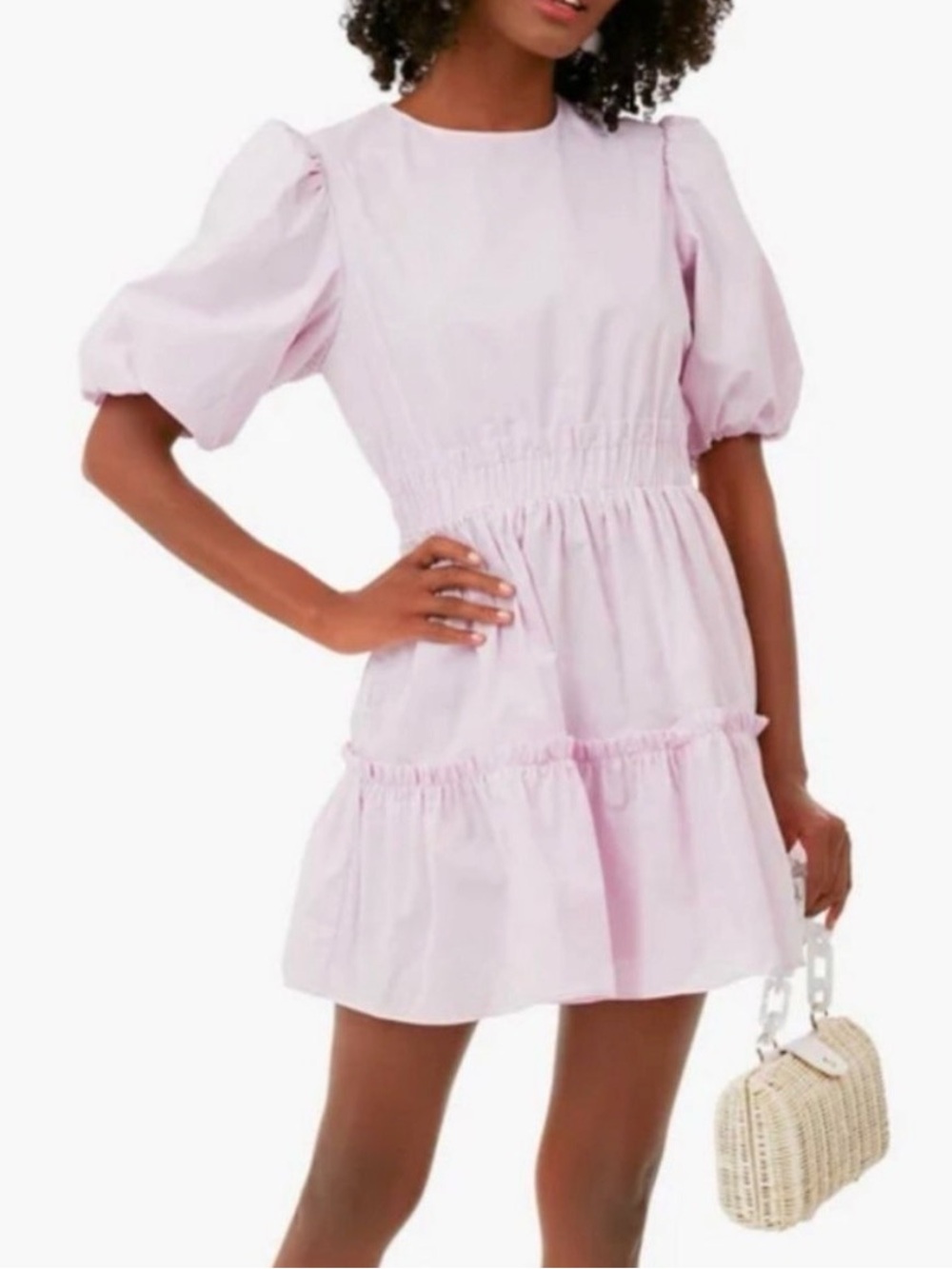 Tuckernuck Pale Pink Puff-Sleeve Tiered Mini Dress